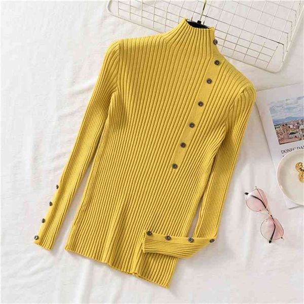 

hsa women winter clothes half turtleneck sweater and pullovers button casual slim knitwear pull femme hiver 210430, Black;gray