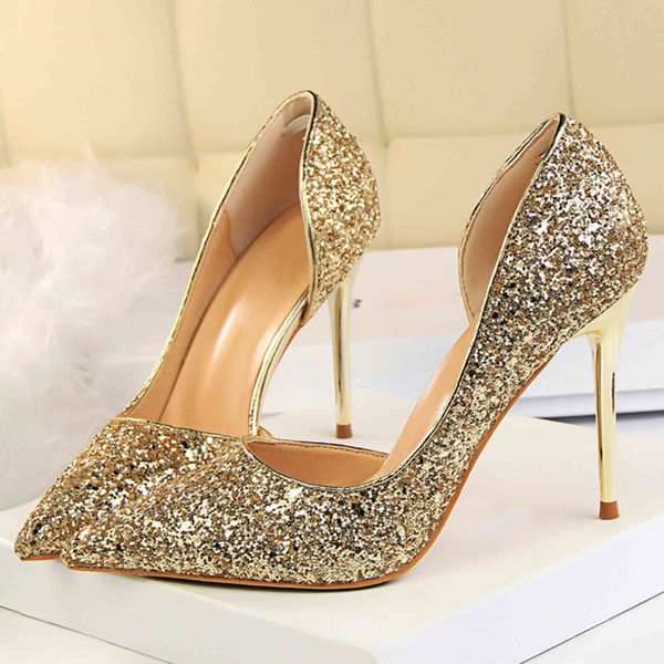 

dress shoes women 9.5cm high heels plus size 43 stripper glitter scarpins pumps stiletto wedding sandals pointed toe fetish bling ho3o, Black