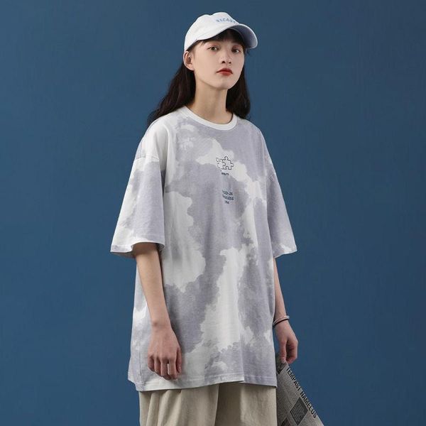 

women's t-shirt summer tie dye loose oversized female cute girl korean style casual clothes t-shirts short sleeve tees clothing, White