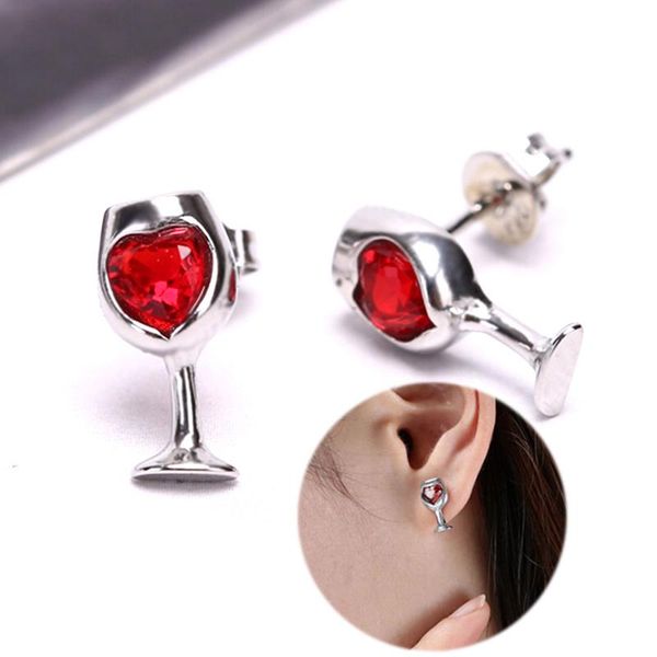 

stud 1pair red crystal cubic zircon love stone cut wine glass style earrings for women fashion party jewelry valentines day gift, Golden;silver