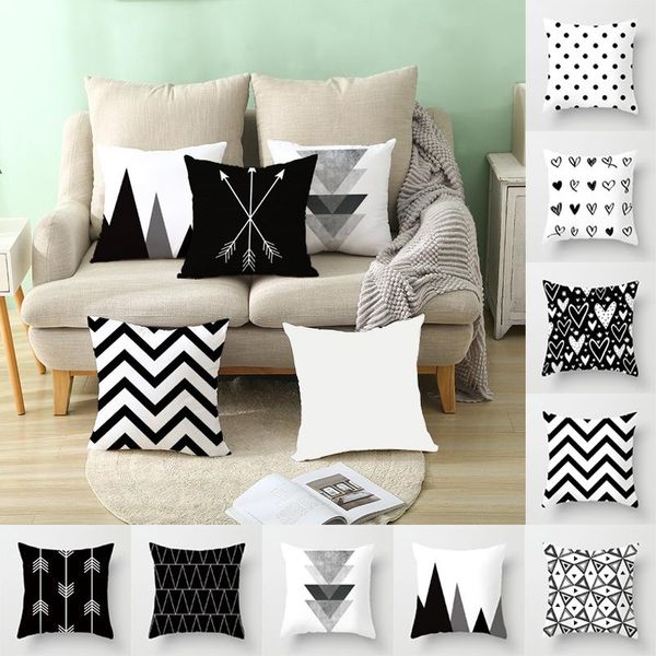 

pillow case fashion black and white geometric cushion cover polyester throw striped dotted grid triangular art