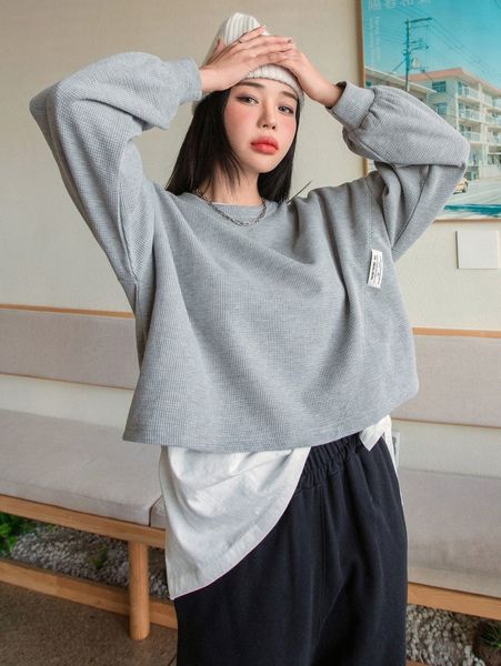 

dazy patch detail drop shoulder sweatshirt without tee 02wn#, White;black