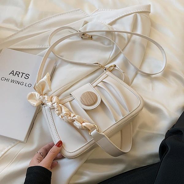 

evening bags women's handbags pure color ribbon chain ruched soft leather crossbody shoulder bag wholesale 2021 elegant female