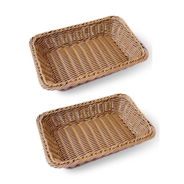 

storage baskets 2x light brown hand-woven basket rattan food fruit imitation bread 30x20x7cm & 35x25x7cm
