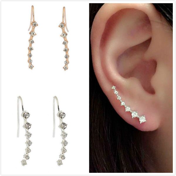 

cuffs stud earrings fashion jewelry 7 rhinestones long bridal personality women's, Silver