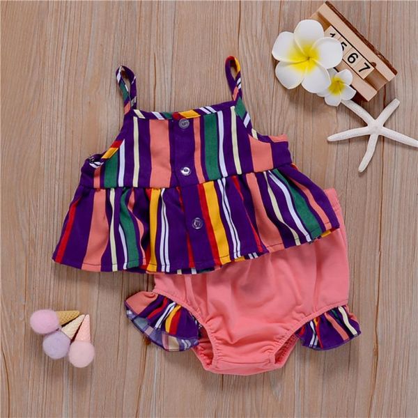 

clothing sets born baby girl's set colorful stripe sleeveless sling and shorts two-piece suit for birthday party pography, White