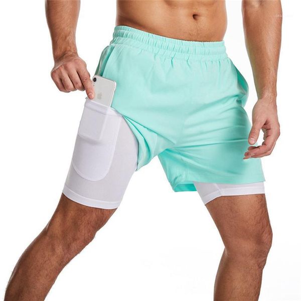 

men's shorts 2021 running men 2 in 1 double-deck quick dry sport fitness jogging workout sports short pants, White;black