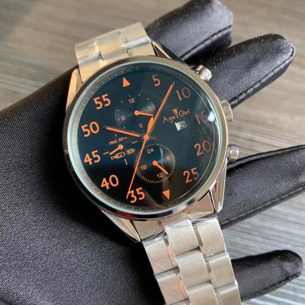 

wristwatches luxury mens wristwatch automatic mechanical stainless steel bracelet black white orange number watch glass back date watches, Slivery;brown