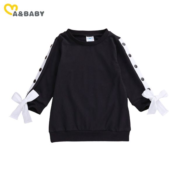 2-7Y Toddler Kid Girls Black Dress Autunno Inverno manica lunga Lace Up Bow Abiti per i vestiti dei bambini di moda 210515