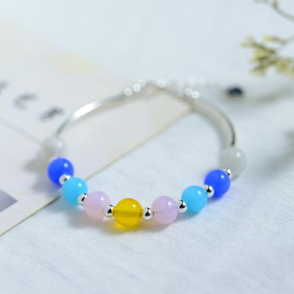 

charm bracelets colorful bracelet s925 pure silver natural morganite crystal fresh and simple student korean jewelry for women, Golden;silver