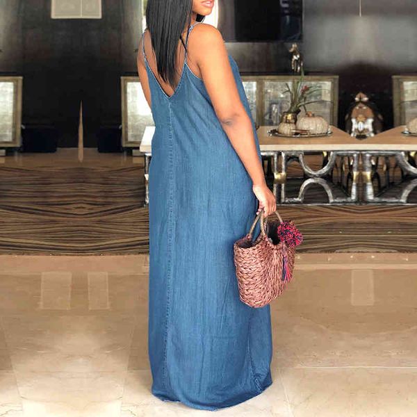 

beach denim maxi long dress women v neck strapless backless casual loose solid clothes plus size floor-length vestidos, Black;gray