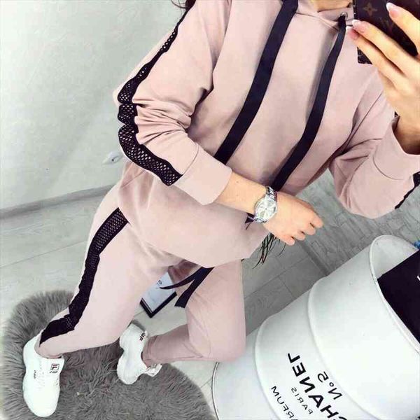 

womens knitted casual two piece suit autumn winter warm sweatshirt long pant tracksuit female suits, White