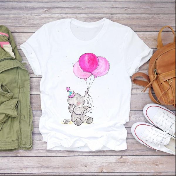 

women cartoon balloon t shirts 90s fashion elephant clothes lady womens shirt ladies graphic female tee, White