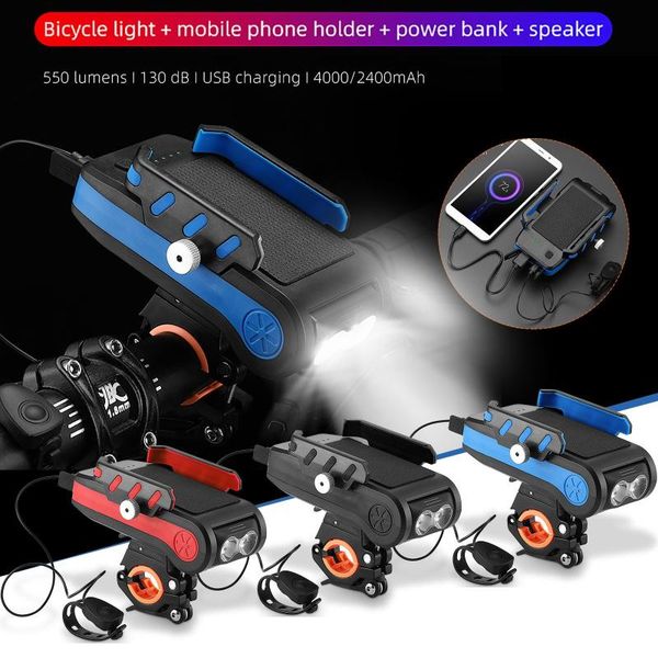 

cyclingbox barnd 3 in 1 multifunctional bicycle horn light mobile phone navigation fixed bracket 4000mah mtb handlebar 40# bike lights
