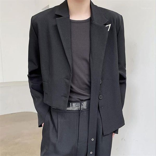 

men's suits & blazers short suit vest coat autumn irregular loose two-piece set dark black korean hairstylist youth, White;black
