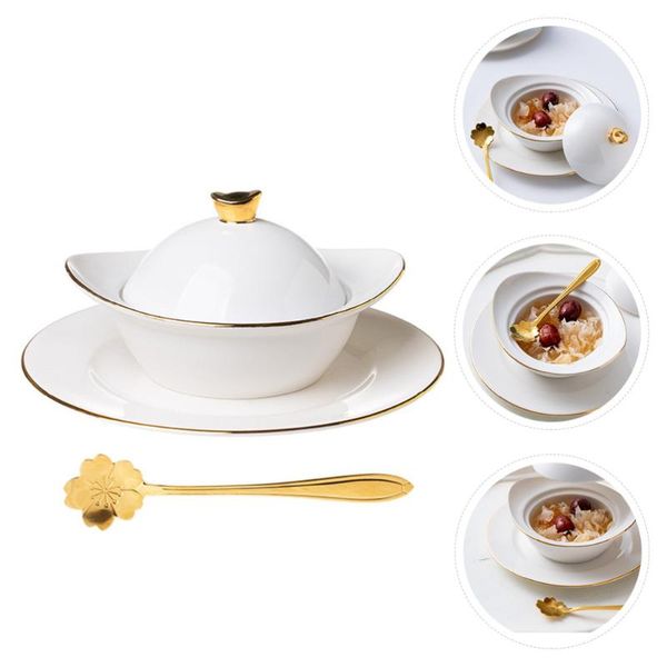 

mugs 1 set simple cubilose storage bowl tableware ceramic with tray lid spoon