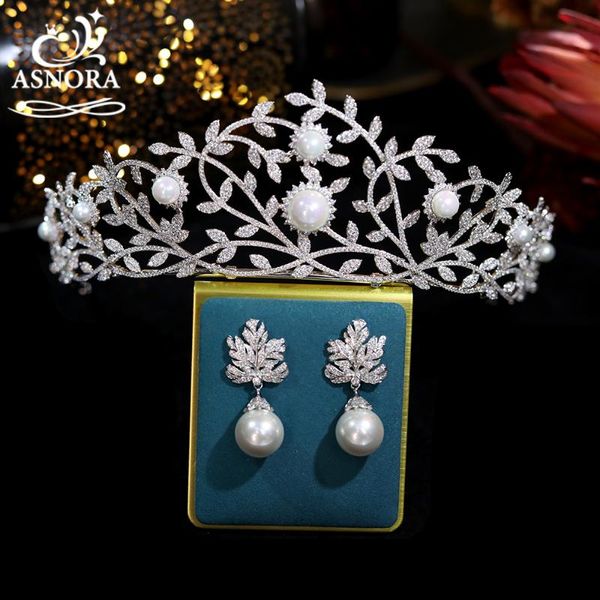 

hair clips & barrettes asnora tiaras bridal headpiece vine cz pearl crown corolla female banquet wedding accessories, Golden;silver