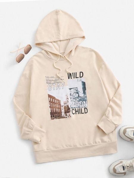 

letter graphic drawstring hoodie r4n0#, White;black