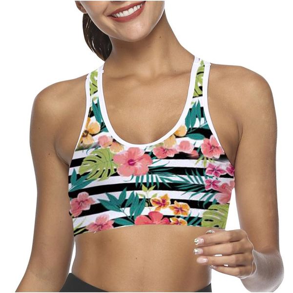 

women's tanks & camis women flower printing stripe seamless back pocket fitness sport tank workout gym running active push up unde, White