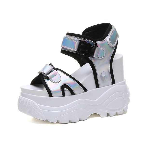 

dress shoes maogu 2021 chunky heel student summer beach sandalias mujer 11cm height increasing platform sandals women bottom, Black