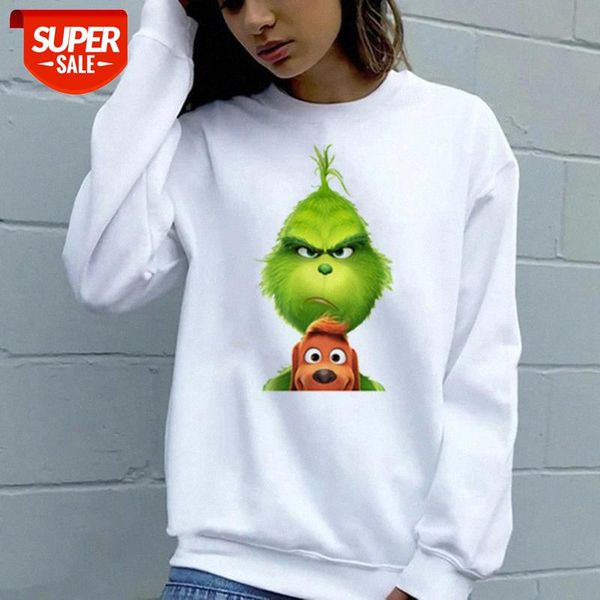 

zn38367 women's the grinch green hair monster round neck sweater christmas gift print long sleeve #vn1t, Black