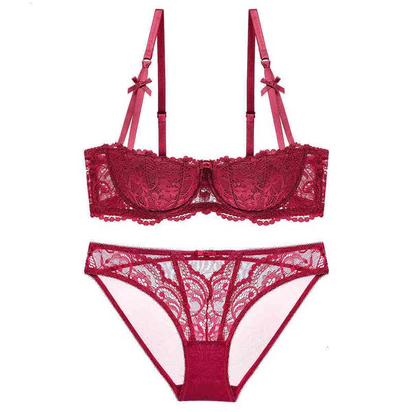 

1 / 2 cup court vine jacquard lace bra set 9177, Black;white