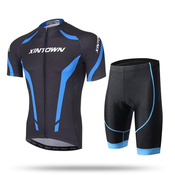 

racing sets 2021 xintown summer men's cycling jersey short sleeve suit anti-uv sportswear mtb breathable clothing man maillot, Black;blue