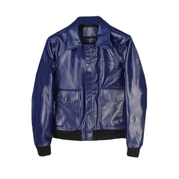 

men's leather & faux yr.2021 vegetable tanned horsehide jacket,classic casual style,hard a2 indigo genuine coat,, Black