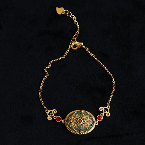 

earrings & necklace retro chinese style jewelry charm hollow flower gold bracelet oval hetian jade tassel pendant for women wedding party, Silver