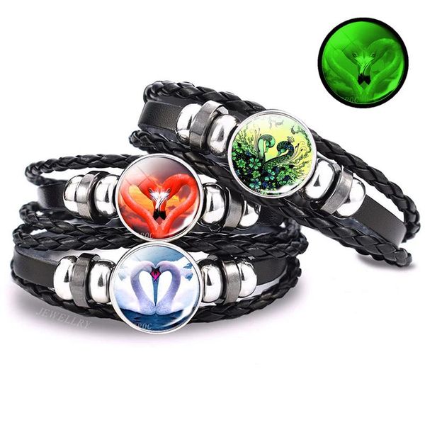 

charm bracelets cute animal heart bracelet handmade black leather bangle for women steampunk pulseras mujer beads jewelry wholesale, Golden;silver