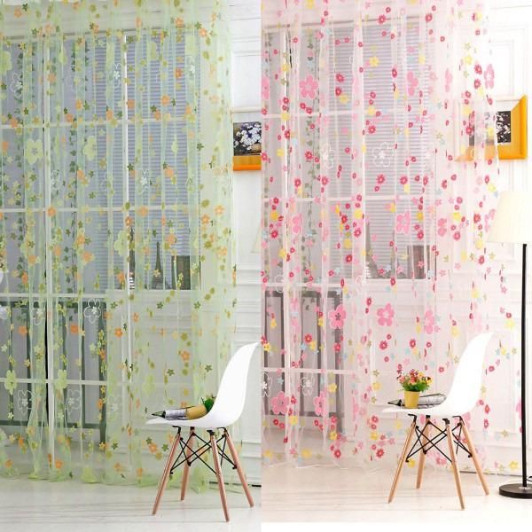 

curtain & drapes 1*2m flower voile sheer panel window balcony tulle room divider scarf curtains