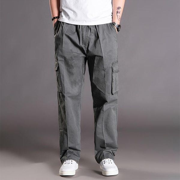 

men's pants men casual cargo cotton multiple pockets male thin trousers plus size oversize military style loose fat joggers, Black