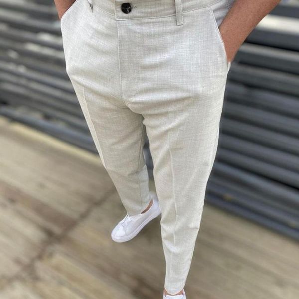 

men's pants stylish autumn men mid waist solid color slim business straight wash-and-wear long trousers with pockets for, Black