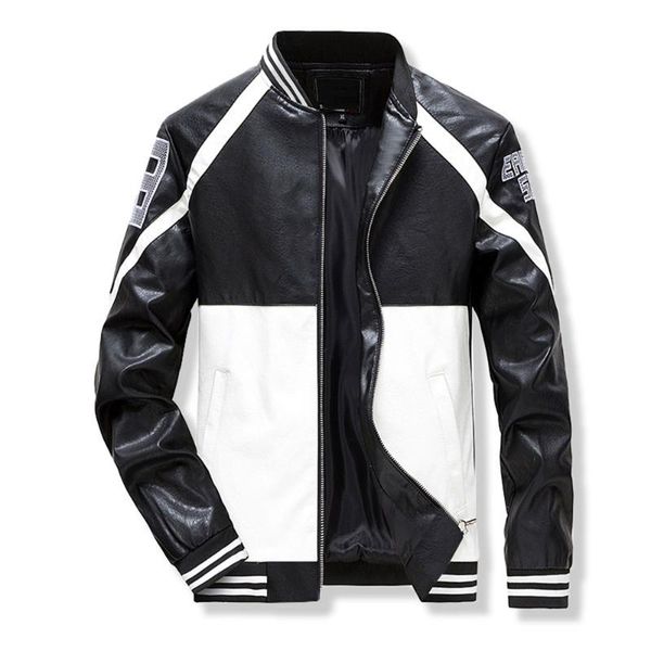 

western style leather jacket 2021 spring autumn fashion temperament locomotive pu letter splicing stand-up collar long sleeve men's fur, Black