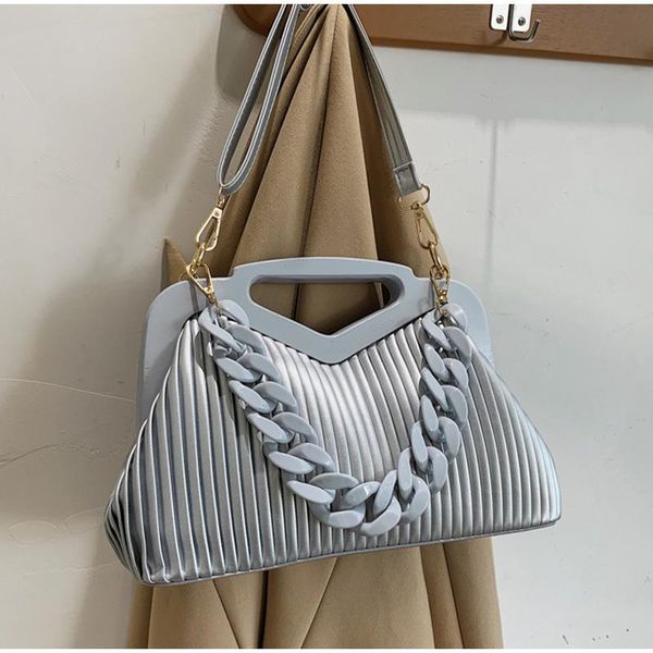

evening bags fashion design dinner clutch handbags for women 2021 cross body pleated stripes thick metal chain casual shoulder