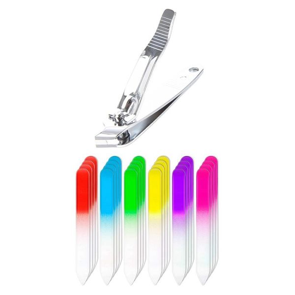 

nail files 1 pcs slanted edge cutting clippers & 24 glass fingernail file care manicure tools set