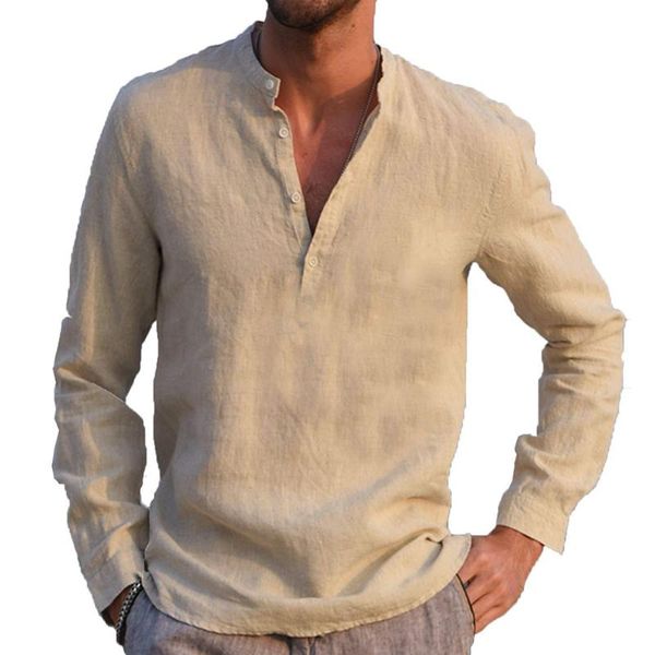 

men's casual shirts stand collar shirt harajuku solid long sleeve vintage loose plus size cotton linen clothes blouses, White;black