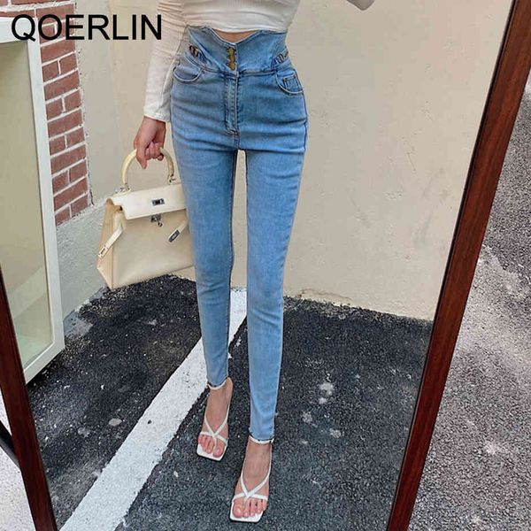 

high stretch hip-lifting denim pants skinny jeans korean chic high waist slim trousers elastic fashion pencil jeans plus size 210416, Blue
