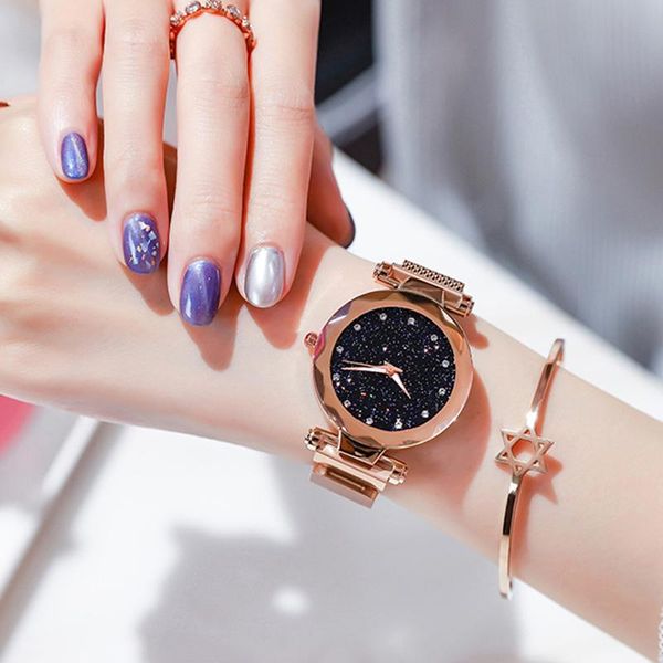 

women bracelet watch casual fashion quartz ladies wrist starry sky magnetic watches female clock wristwatches, Slivery;brown