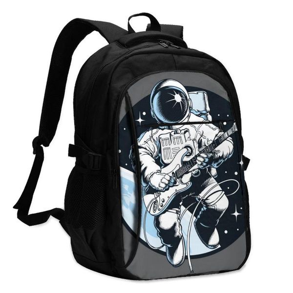 

backpack usb charging lapwomen's for teenage student astronaut playing electric guitar in spacetravel bagpack