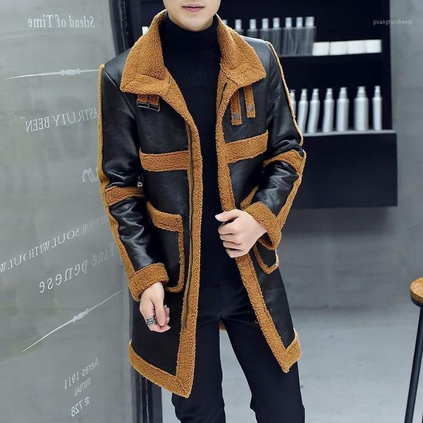 

men's fur & faux windbreaker middle and long style korean fashion handsome student british cape work coat autumn winte, Black