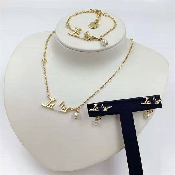 

special offer designer jewelry letter pearl necklace bracelet 2021 brass earrings female 925 silver needle 2753