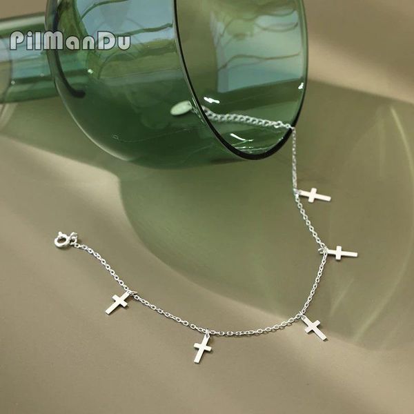 

anklets pilmandu fashion 925 sterling silver summer anklet bracelet for women vintage cross pendant party jewelry drop, Red;blue