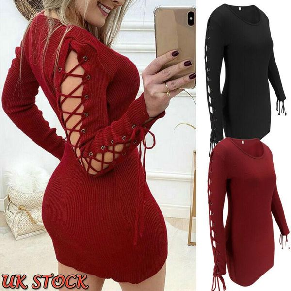 

autumn fashion womens knitted bodycon jumper dress ladies long sleeve o-neck sweater mini casual dresses, Black;gray