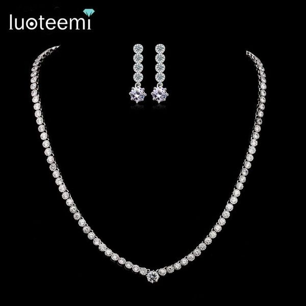 

earrings & necklace luoteemi classic design luxury bridal jewelry tennis set cubic zirconia simple bridesmaid, Silver