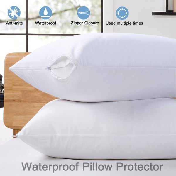 

pillow case waterproof cover bedding protector anti mites bed bug proof allergy with zipper closure 1pc/2pc