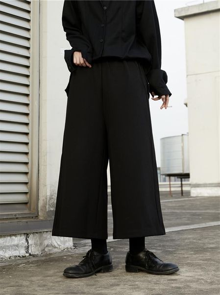 

men's pants casual straight 2021 winter japanese xiaoyamamoto dark design simple thick nine point wide leg, Black
