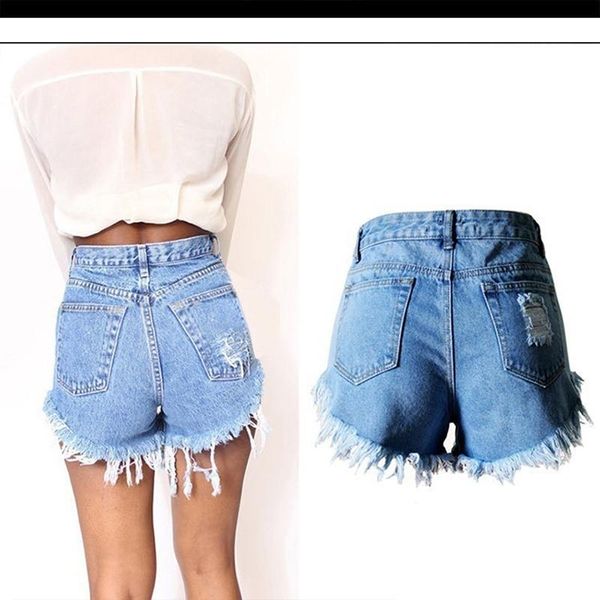 

women's shorts european and american bf summer wind female light blue high waist denim women worn loose burr hole jeans, White;black