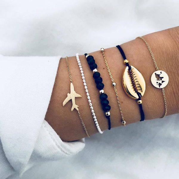 

charm bracelets for women airplane map bracelet femme pulsera mujer fashion jewelry 6pcs/set, Golden;silver