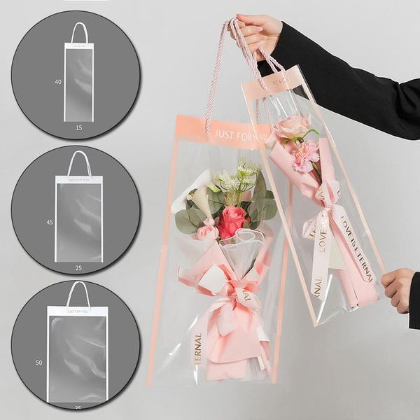 

gift wrap 10pcs transparent bags with handles waterproof hand bag wrapping flower packaging florist supplies
